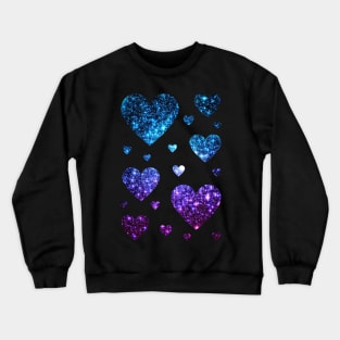 Teal and Purple Ombre Faux Glitter Hearts Crewneck Sweatshirt